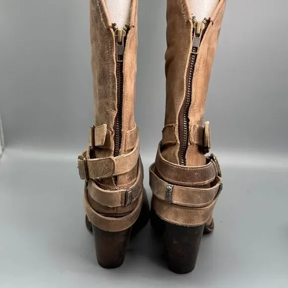 Freebird by Steven Teagan Women's 8 Brown Leather Boots Block Heel Back Zip